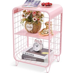 Cute Kids Pink Nightstand,Metal Side Table,3 Tier End Table with Storage,Vintage Bedside Table - 1 of 4