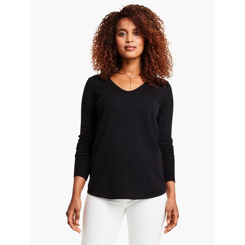 NIC+ZOE Vital V-Neck Sweater Black Onyx Petite L