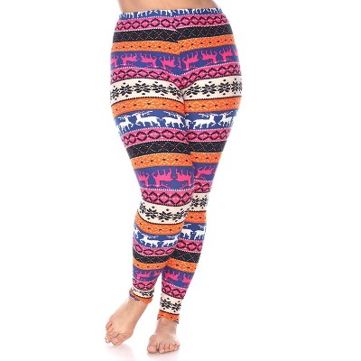 Women's Plus Size Printed Leggings - One Size Fits Most Plus - White Mark
