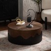 30.31" Wood Round Coffee Table with Handcrafted Relief and Sturdy Pedestal, No Assembly Required - 2 of 4