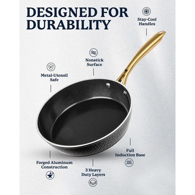 Granitestone 12'' Black Aluminum Nonstick Fry Pan with Gold Handle