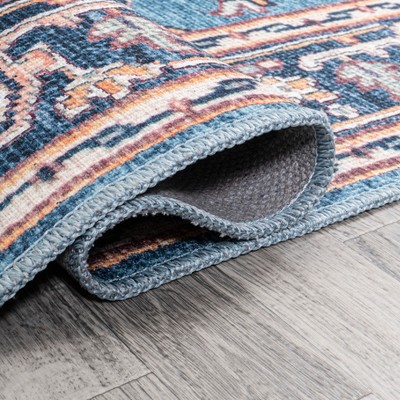 Cirali Blue and Beige Medallion Washable Area Rug