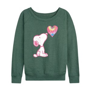 Women's - Peanuts - Snoopy Pastel Rainbow Heart Lightweight French Terry Wide Neck Long Sleeve Shirt - 1 of 4