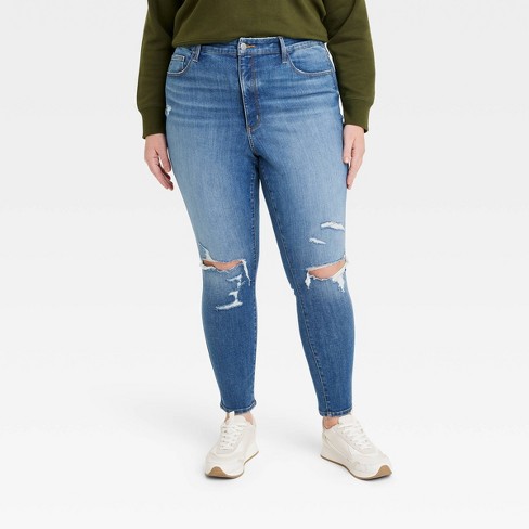 Women's High-rise Straight Leg Jeans - Ava & Viv™ Dark Blue 17 : Target