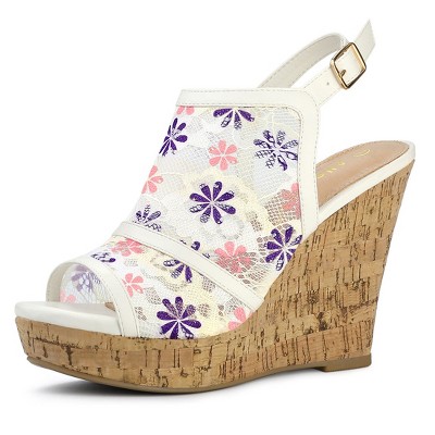 Allegra K Women's Open Toe Platform Heel Lace Wedges Sandals