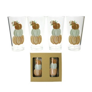 Transpac Floral Pumpkins Glass Tumblers Set of 4 21oz Fall Harvest Drinkware for Autumn Gatherings and Home Decor - 1 of 1