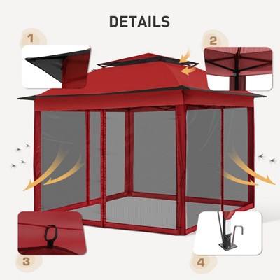 Red Steel Pop-Up Gazebo with Mesh Sidewalls