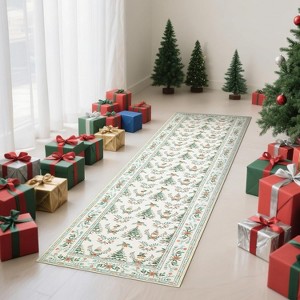 Christmas Runner Rug, Non-Slip Washable Indoor Carpet with Tree and Snowflake Pattern, Stain Resistant Kitchen Floor Mat for Hallway - 1 of 4