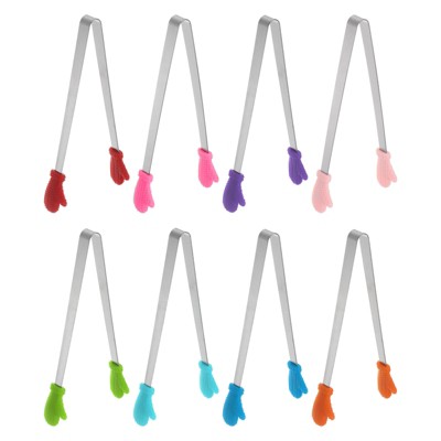 Unique Bargains Stainless Steel Silicone Tips Cooking Grilling Food Tongs 8 Pcs