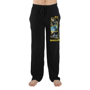 Godzilla Monster Comic Style Graphic Mens Black Sleep Pajama Pants - 1 of 2