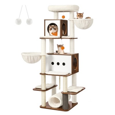 Feandrea Cat Tree, 64.5-Inch Tall Cat Tower for Large Indoor Cats, Multi-Level Cat Condo with 2 Caves, 2 Hammocks, 4 Scratching Posts,  Rustic Brown