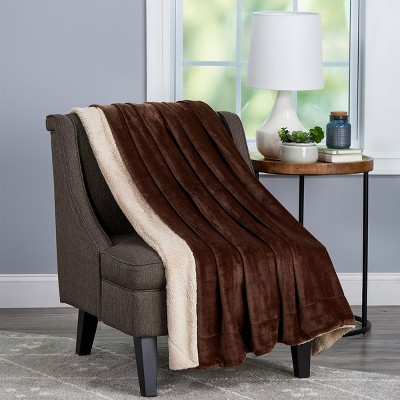 Poly Fleece Sherpa - Oversized Plush Woven Polyester Sherpa Fleece Solid Color Throw - Breathable by Hastings Home (Mahogany and Dove)