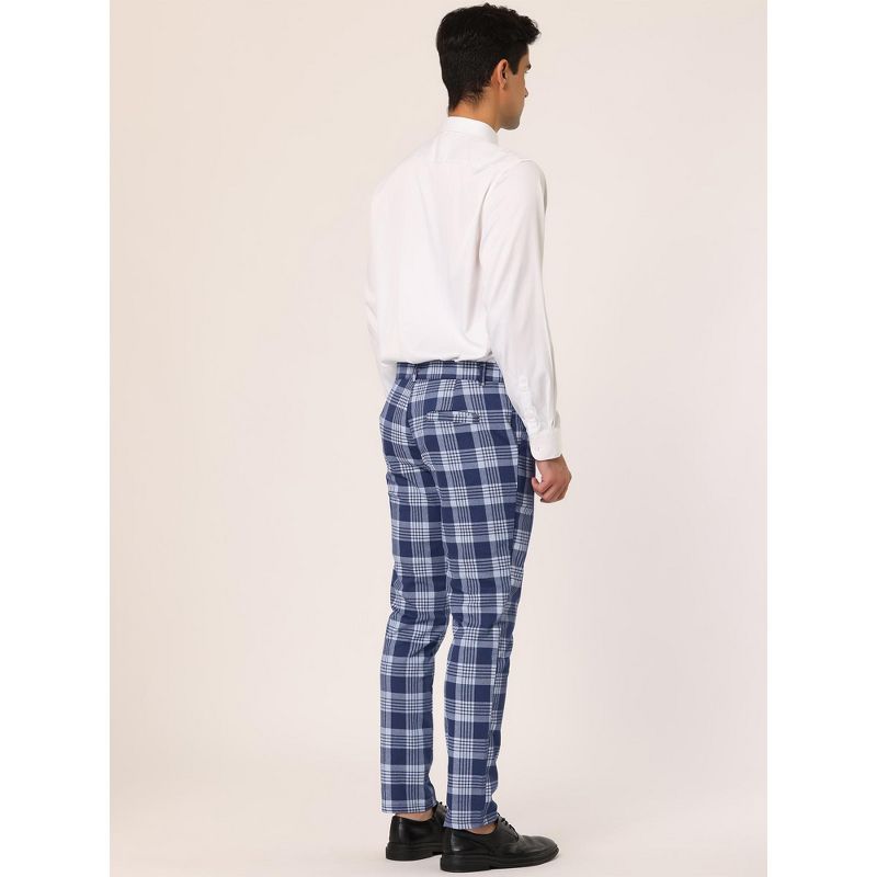 Lars Amadeus Men's Casual Slim Fit Plaid Pattern Checked Business Trousers, 5 of 7