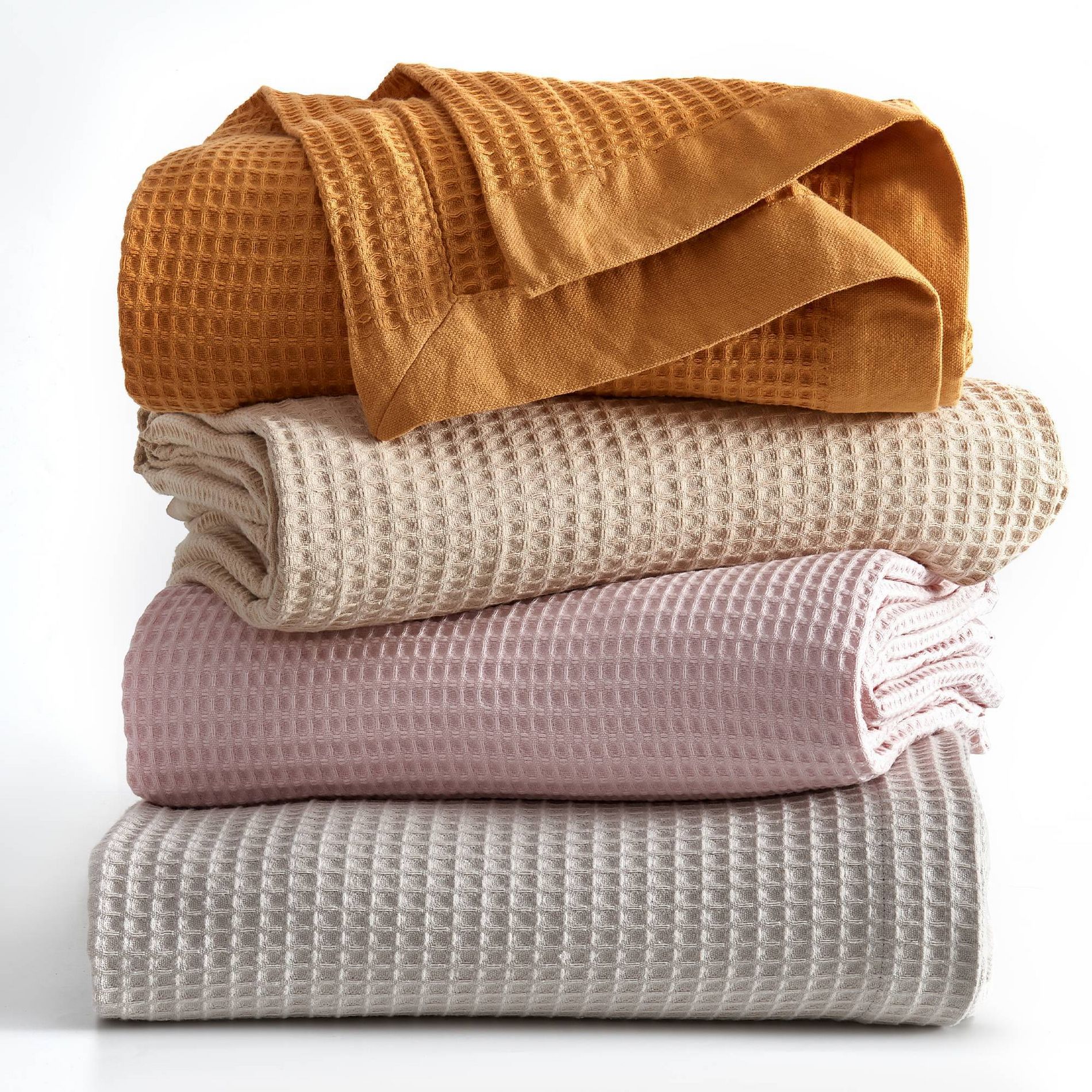 Twin 100% Cotton 300GSM Solid Waffle Blanket Blush - Isla Jade: Gender Neutral, OEKO-TEX Certified, No Fill
