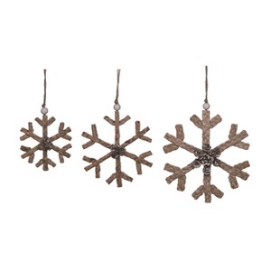 Transpac Natural Fiber 9.75 in. Brown Christmas Straw Woven Snowflake Decor Set of 3 - 1 of 4