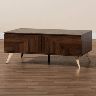 Walnut Brown Rectangular Wood Coffee Table with Storage
