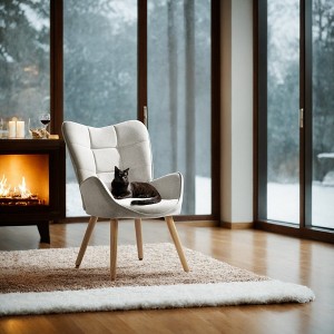 FurnitureR Upholstered Tufted Wingback Chair, Fabric Living Room Leisure Chair Comfortable Stylish with Solid Wood Legs, Beige - 1 of 4