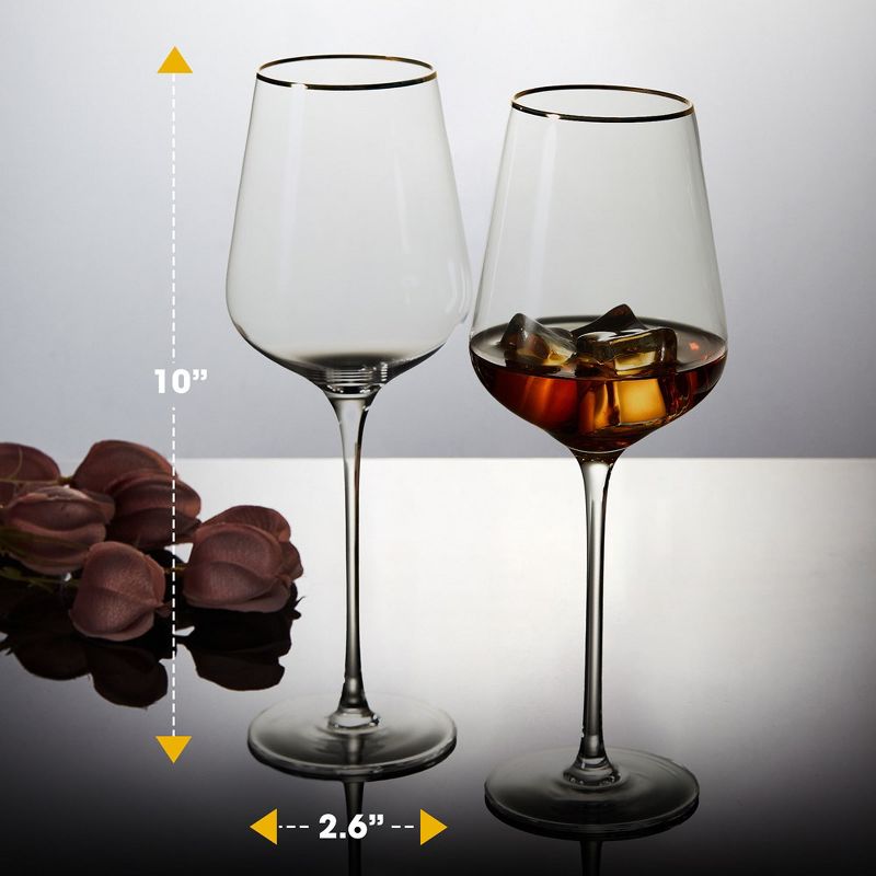 Berkware Premium Long Stem Wine Glasses with 14K Gold Plated Rim - 15.8oz, 3 of 12