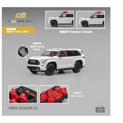 2024 Toyota Sequoia White with Red Interior 1/64 Diecast Model Car by CM Model