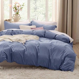 Slate Blue Queen Duvet Cover Set, 3 Pieces, Prewashed Cotton - Like, 90x90 Inch with Zipper, 2 Pillow Shams, No Comforter Included - 1 of 4
