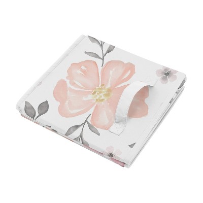 Pink and Grey Floral Fabric Storage Bin with Lid