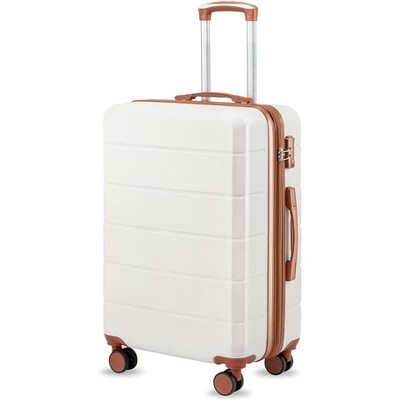 24 Inch Luggage with Spinner Wheels, Expandable Hardside Medium Checked Suitcase, White Brown