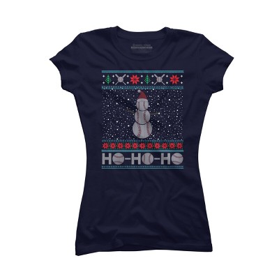 Junior's Design By Humans Christmas Baseball Snowman Ugly Christmas Xmas By pahari T-Shirt