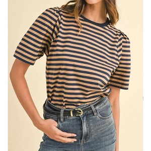 Women's Striped Puff Sleeve Knit Top - AnnieWear - 1 of 2