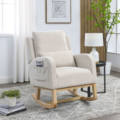CAVINAS 27.5" Rocking Accent Chair with High Backrest and Side Pockets, Upholstered Nursery Glider for Living Room or Bedroom