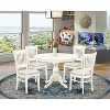 HomeStock 5-Piece Linen White Finish Solid Wood Top Dining table with 4 Chairs with Slat Back - 2 of 4