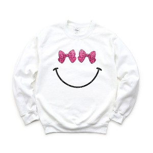 Simply Sage Market Women's Graphic Sweatshirt Bow Eyes Smiley  - M - White - 1 of 3