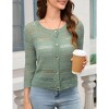 Women's 3/4 Sleeve Cardigan Shrugs Casual Soft Knit Crewneck Button Down Hollow Out Crochet Sweater - 3 of 4