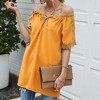 Anna-Kaci Women's Short Sleeve Peasant Blouse with Lace Trim Sleeves and Tie Neckline - 3 of 4