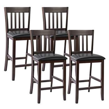 Costway Set of 4 Bar Stools Counter Height Chairs w/ PU Leather Seat Espresso