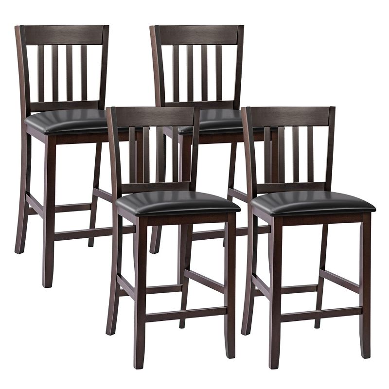 Costway Set of 4 Bar Stools Counter Height Chairs w/ PU Leather Seat Espresso, 1 of 11