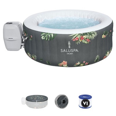 Bestway SaluSpa Aruba AirJet Large Round 2 to 3 Person Inflatable Hot Tub Portable Outdoor Spa with 110 AirJets, Grey