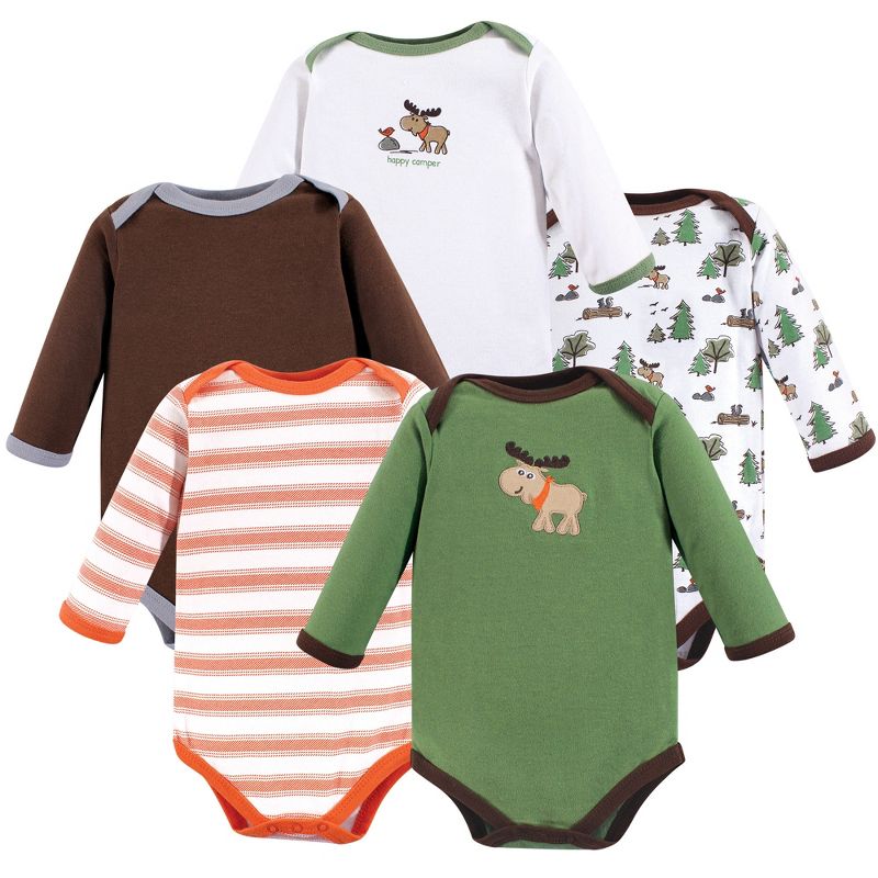 Luvable Friends Baby Boy Cotton Long-Sleeve Bodysuits 5pk, Moose, 1 of 3