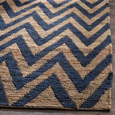 Hand-Knotted Blue and Natural Jute Area Rug