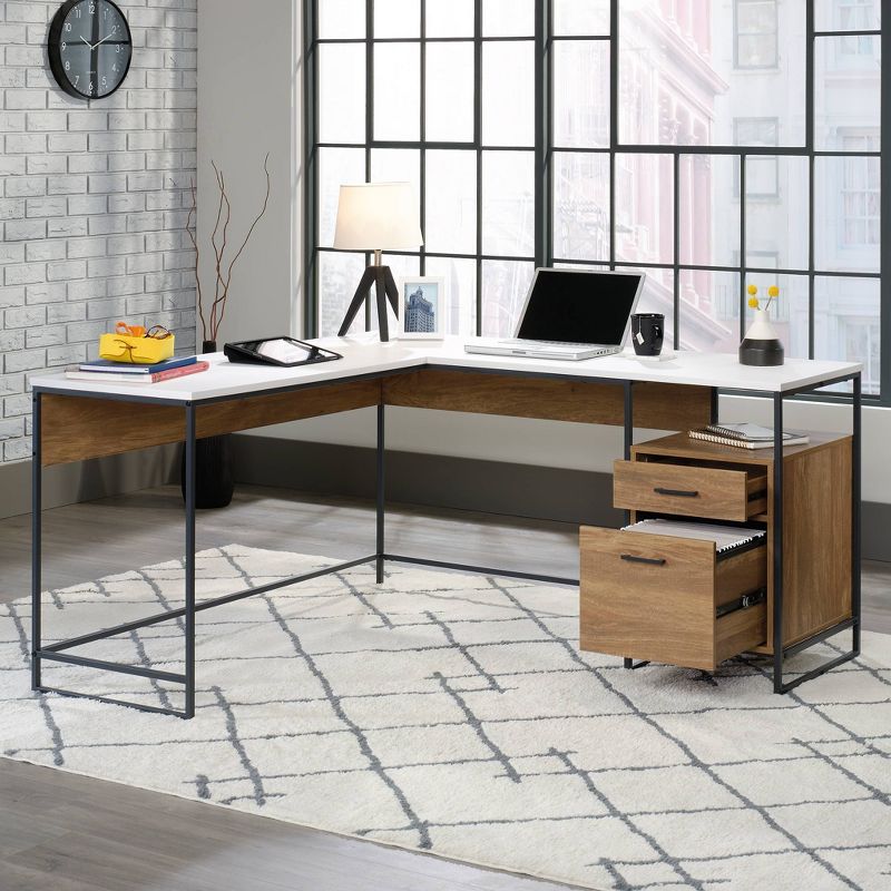 Tremont RowL-Shaped Desk with White Top Sindoori Mango - Sauder: Modern Home Office Furniture, Corner Workstation with File Storage & Open Shelf, 4 of 9