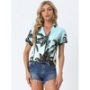 Allegra K Women's Hawaiian Floral Leaves Printed Short Sleeve Button Down Vintage Shirt - 4 of 4