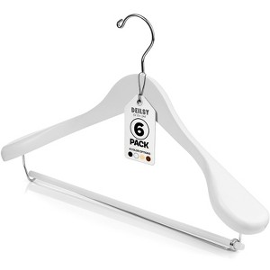 DEILSY Wide Shoulder Wooden Hangers Non Slip Pants Bar (6 Pack) - 1 of 4