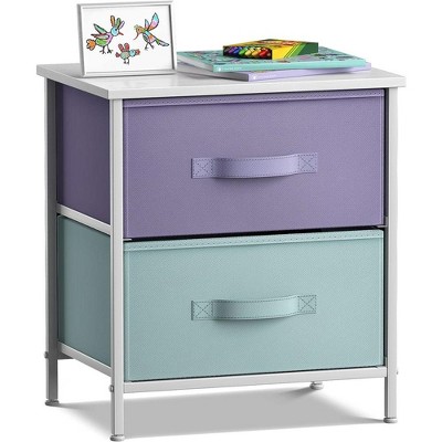 Sorbus Nightstand with 2 Drawers - Steel Frame, Wood Top & Easy Pull Fabric Bins - Great for Home, Bedroom, Office & College Dorm