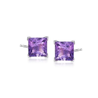 Ross-Simons 3.50 ct. t.w. Princess-Cut Amethyst Stud Earrings in Sterling Silver