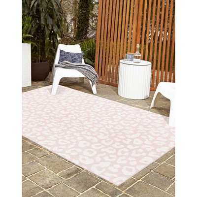 Pink Ivory Rectangular Synthetic Outdoor Animal Print Rug