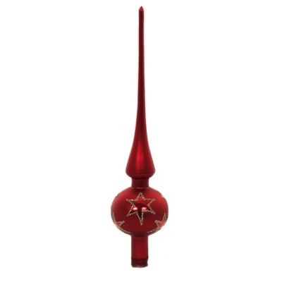 Inge Glas 11.5" Red Matte Rising Star Finial Tree Topper Glitter Germany  -  Tree Toppers