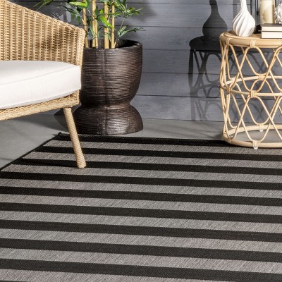 Alexis Black and Gray Striped 3' x 5' Outdoor Area Rug