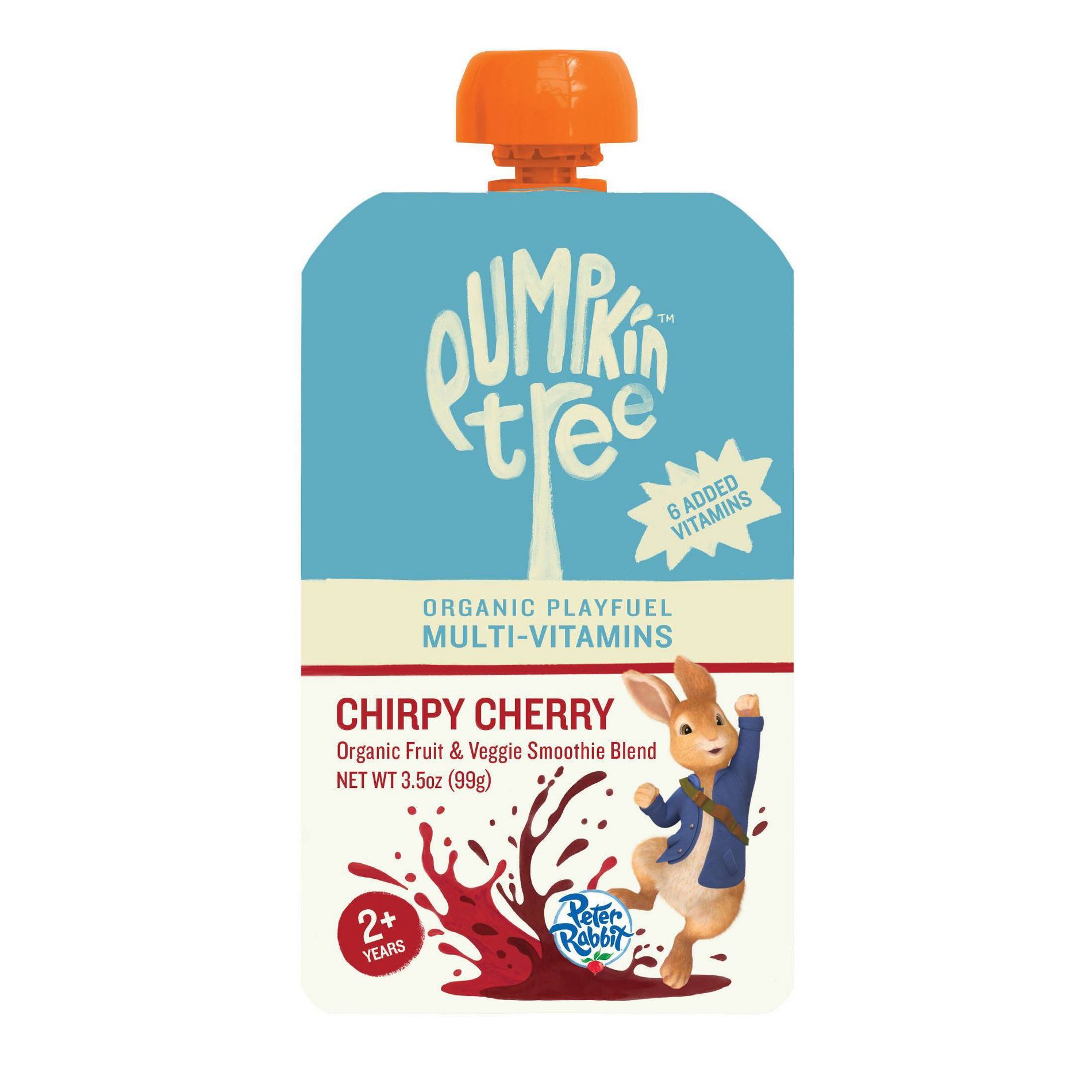 Peter Rabbit Organics Pumpkin Tree Organic Playfuel Multi-Vitamins Chirpy Cherry Pouch - 3.5oz: Toddler, Dairy-Free, Plant-Based