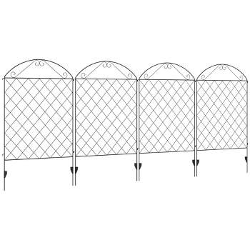 Outsunny Garden Fence, 4 Pack Metal Fence Panels, Animal Barrier & Decorative Yard Border Edging, Landscape, 43" H