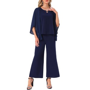 INSPIRE CHIC Women's Chiffon Sleeve Top Wide Legs Pants 2 Pieces Sets - 1 of 4