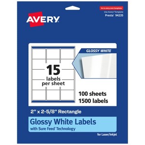 Avery Glossy White Rectangle Labels with Sure Feed, 2" x 2-5/8" - 1 of 4